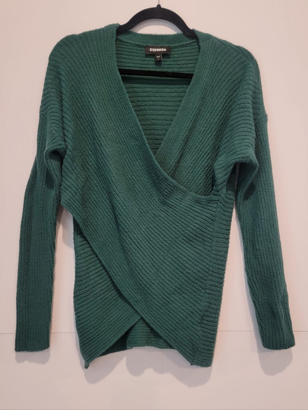 Express Green Ribbed Surplice Wrap Sweater Size Small